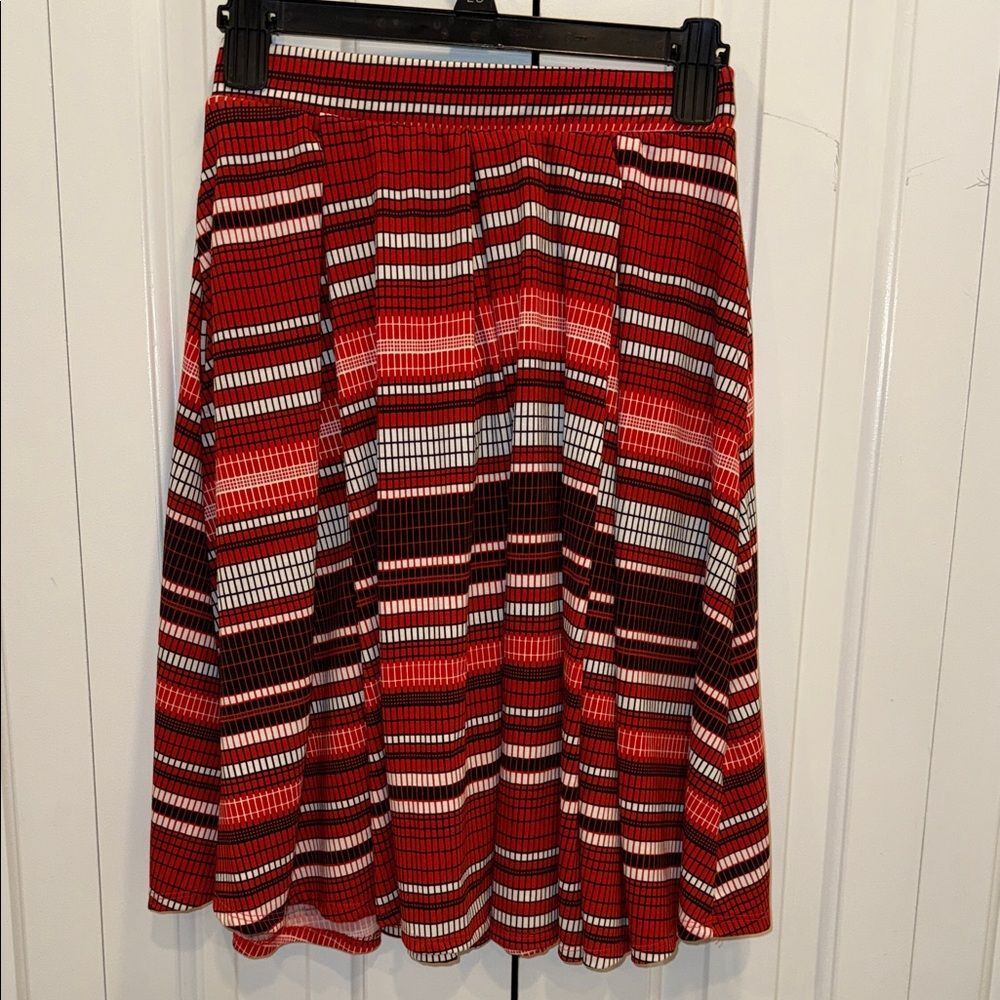 LuLaRoe Red, Black & White Striped Circle Skirt